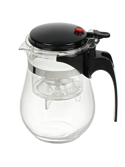 Чайник заварочный стекло, нержавеющая сталь, 0.5 л, с кнопкой, Gung Fu, 004532