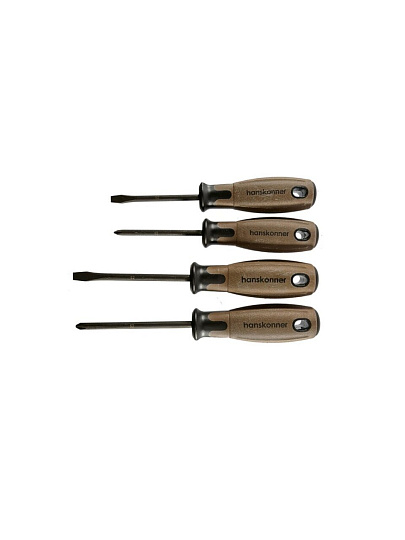 Набор отверток комбинированная крестовая/прямой шлиц, 4 предмета, Hanskonner, SL PH, древесно-полимерная, сталь, HK1040-19-4