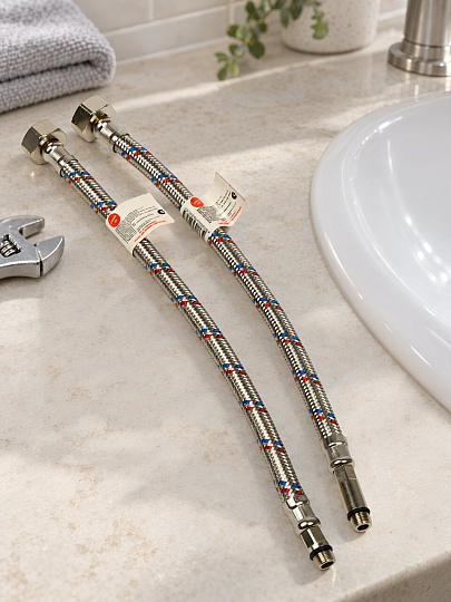 Подводка для воды М10-1/2"х0.3 м, пара, латунь, AquaLine