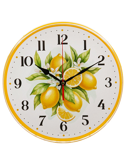 Часы настенные, кварцевые, 25 см, основание желтое, круглые, Рубин, Лимоны, 2524-153