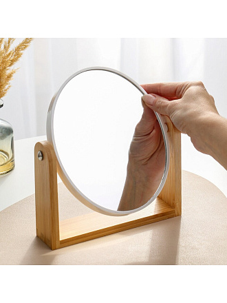 Зеркало настольное, 18х20.5 см, овальное, с деревянной подставкой, A070069