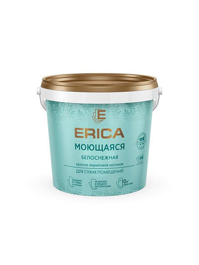 Краска водно-дисперсионная, Erica, акриловая, универсальная, моющаяся, влагостойкая, матовая, белая, 1.4 кг