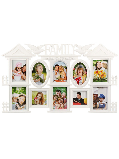 Фоторамка-коллаж на 10 фото, 42.5х71 см, пластик, белая, Семья, Y4-11081