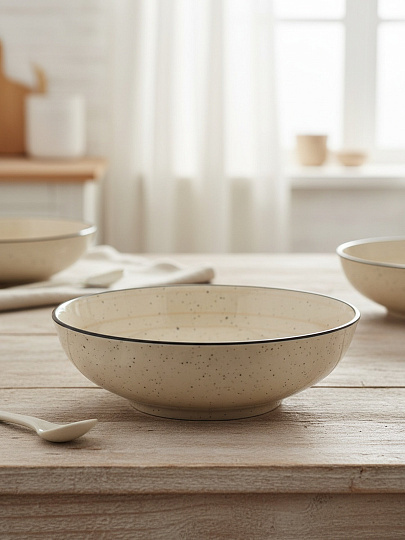 Тарелка суповая, керамика, 18 см, круглая, Фьюжен Миели, Elrington, 225-27025, бежевая