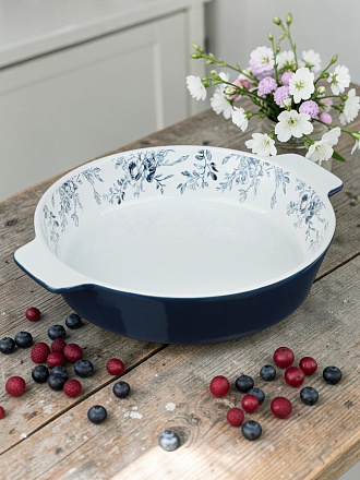 Форма для запекания керамика, 21.5х25.5х5 см, круглая, Millimi, Цветы, 826-008