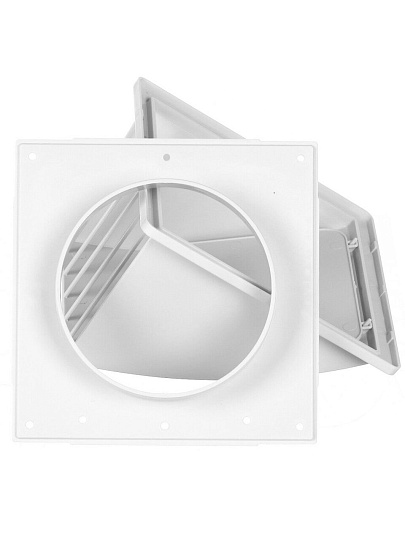 Выход стенной пластик, вытяжной, 175х175 мм, с обратным клапаном, с фланцем D120, белый, Event, 175К120ФВ бел