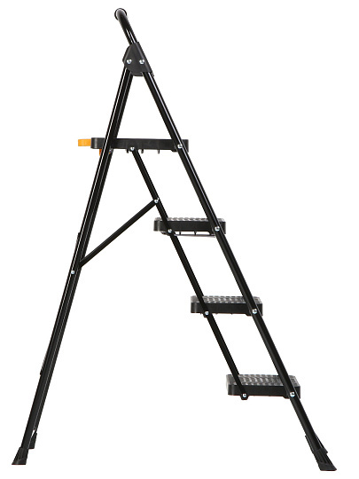 Стремянка 1 секция, 4 ступени, металл, 150 кг, широкая ступень, черный с желтым, WK2226-4