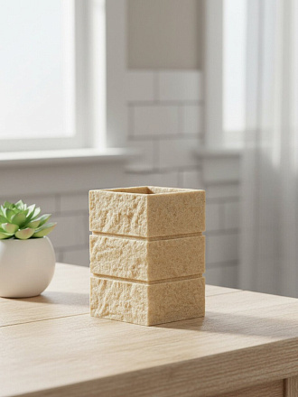 Стакан для зубных щеток, Камень, полистоун, 7.3x7.3x10.3 см, беж, BRE0985AA-TB