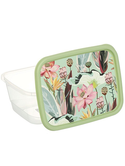 Контейнер пищевой пластик, 1.5 л, 19.7х15.1х8 см, зеленый, прямоугольный, Homver, Botanica, 222132218/08