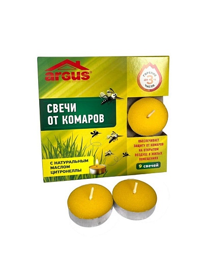 Репеллент от комаров, свеча антимоскитная, 3 часа горения, с цитронеллой, Argus, 9 шт, AR-60920