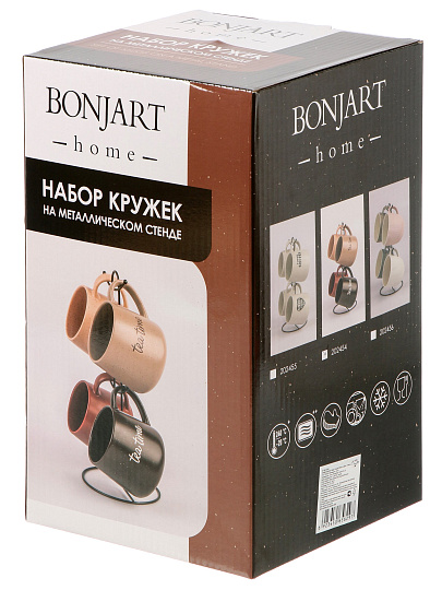 Набор кружек керамика, 4 шт, 380 мл, металлическая подставка, ТМ Глория, 202454, металл