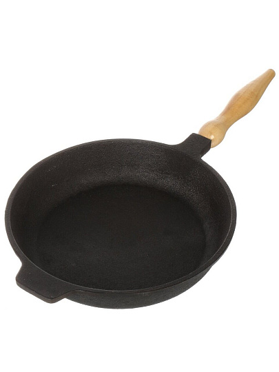 Сковорода чугун, 22 см, Гурман, DavrMetall, съемная ручка, с деревянной ручкой, индукция