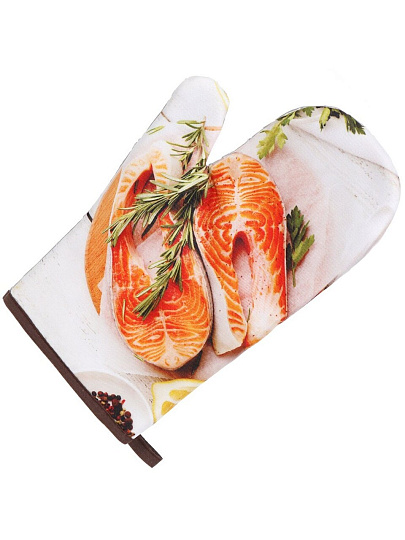 Прихватка-варежка 26х18 см, 100% полиэстер, Стейки из лосося, Y9-184