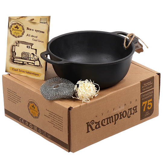 Кастрюля чугун, 2 л, круглая, Maysternya, Т401, черная, индукция