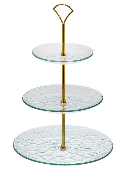 Ваза для фруктов, 3 яр, стекло, 15,20,25см, Лед с золотой отводкой, Daniks