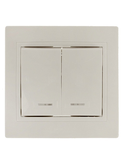Выключатель скрытой установки, двухклавишный, без заземления, 10 А, керамика, подсветка, слоновая кость, TDM Electric, Таймыр, SQ1814-0105
