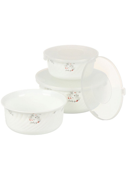 Набор салатников стеклокерамика, круглый, 3 шт, с крышкой, Гусики, Jewel, ПС00103-58