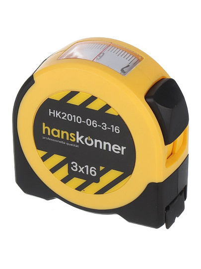 Рулетка 3 м, пластик, металл, 16 мм, с окном, Hanskonner, HK2010-06-3-16