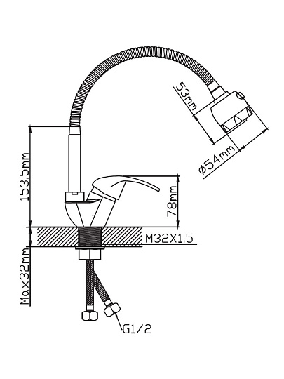 Смеситель для кухни, Potato, гибкий излив, с картриджем, хром, P58211
