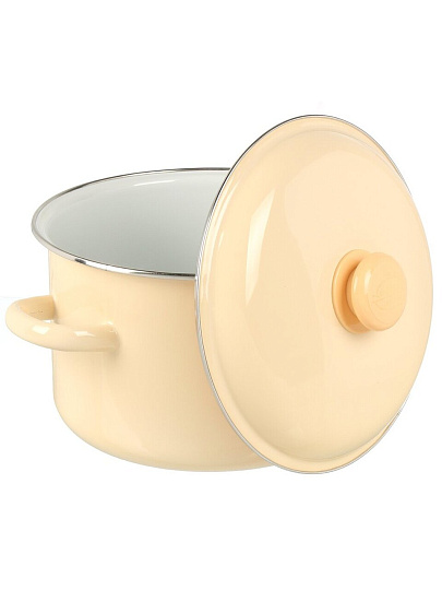 Кастрюля эмалированная сталь, 5.5 л, крышка сталь, цилиндрическая, Сибирские товары, 9MD221P, слоновая кость, индукция