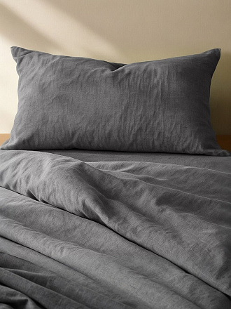 Постельное белье 2-спальное, простыня 240х260 см, 2 наволочки 50х70 см, пододеяльник 180х220 см, Silvano, вареный хлопок, Графит