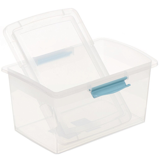 Ящик хозяйственный 3.7 л, 17х25.5х13.5 см, с крышкой, с защелками, прозрачный, небесный, BranQ, Laconic mini, BQ2496ПРНБС