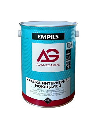Краска водно-дисперсионная, Empils, AvantGarde, алкидная, интерьерная, моющаяся, матовая, белая, 4.5 л, 6.2 кг