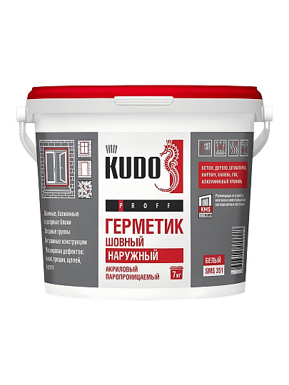 Герметик акриловый, шовный, KUDO, Proff, SMS-351, 7000 г, паропроницаемый, наружный, белый