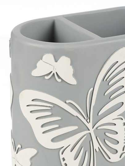 Подставка для зубных щеток из полистоуна, 12.2x6.5 x 10 см, Ручная роспись, Бабочки на сером, BRE08