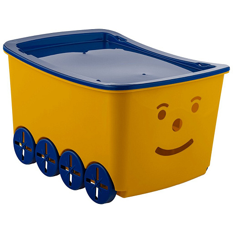 Ящик для игрушек 48 л, на колесах, с крышкой, пластик, 57.5х41.0х34.5 см, желтый, Элластик-Пласт, Гусеница, 00-00000224
