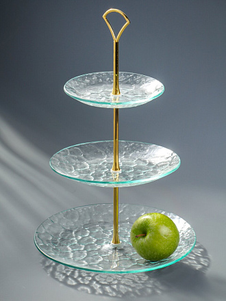 Ваза для фруктов, 3 яруса, стекло, 15, 20, 25 см, Daniks, Лед