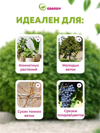 Секатор 200 мм, диаметр реза 20 мм, прямого реза, Grandy, рукоятка резина