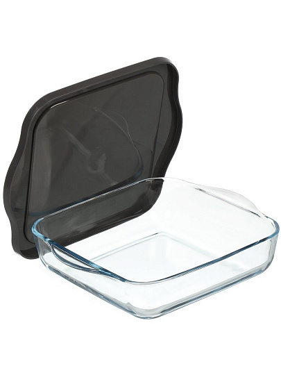 Форма для запекания стекло, 22х25.6х6 см, 2 л, прямоугольная, с крышкой, Borcam, 59034GREY