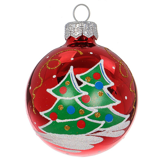 Набор елочных украшений Елочка, Презент, 4 шт, разноцветный, стекло, с рисунком, С1239