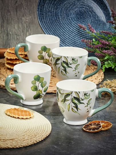 Кружка керамика, 4 шт, 450 мл, Эвкалипт, Daniks, 225792-ZPX300