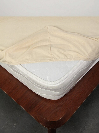 Простыня евро, 180х200х20 см, 100% хлопок, трикотаж, 120 г/м2, на резинке, Silvano, Кремовый, ПТр180*200