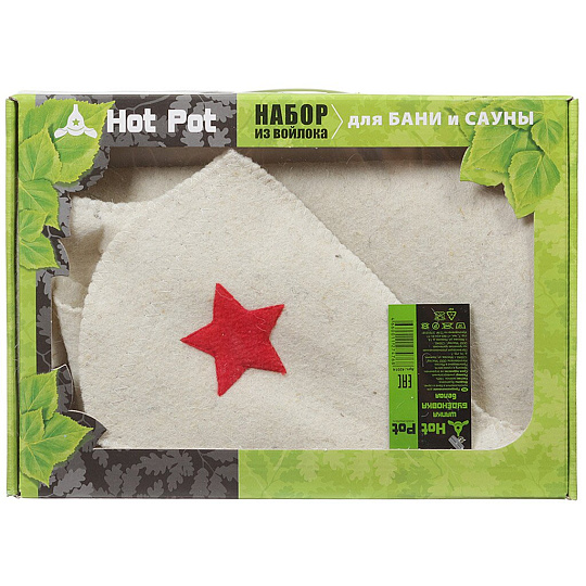 Баня Набор из двух предметов (Шапка Будёновка белая, коврик) в подарочной коробке &quot;Hot Pot&quot; 41128