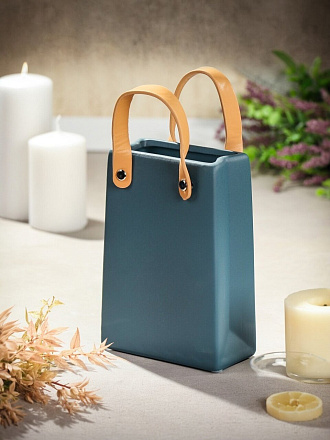 Ваза керамика, настольная, 18 см, Сумочка, Y6-10029, 12х6х18 см, синяя