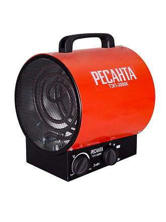 Пушка тепловая электрическая, Ресанта, ТЭП-3000К, 3 кВт, 300 м³/ч, ТЭН, 3 режима, круглая, 67/1/8