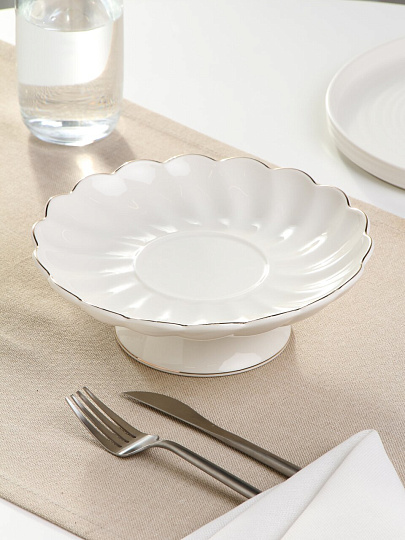 Ваза для фруктов, фарфор, на ножке, 20 см, Bonjart, Золотая линия, ТМ Глория, 202481