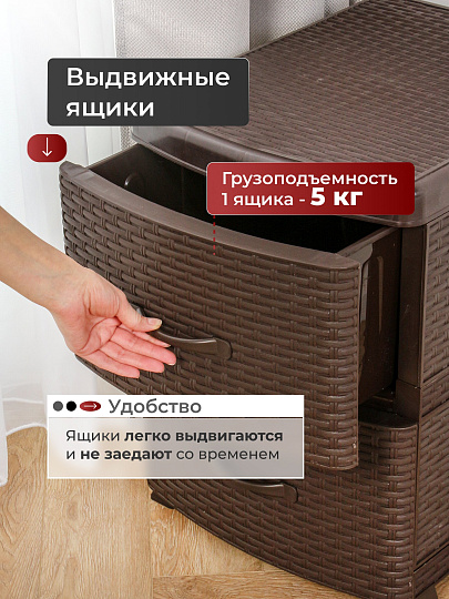 Комод 2 ящика, Ротанг, 38х48х52 см, коричневый, 0355/1/035501, Violet