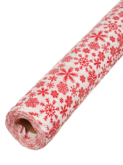 Клеенка 1.4х20 м, хлопок, с акриловым покрытием, Снежинки RED, 3261