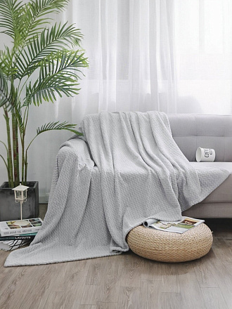 Плед 2-спальный, 180х200 см, велсофт жаккард, 100% полиэстер, Silvano, ZigZag, светло-серый, 180/009-ZZG/CL