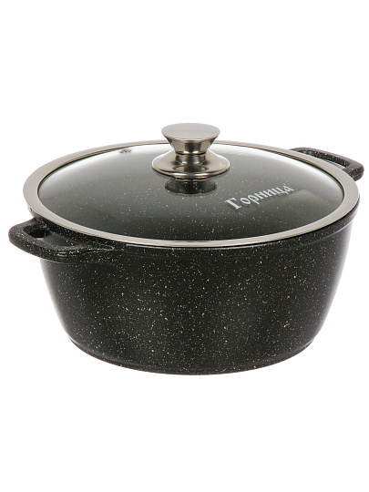 Кастрюля литой алюминий, антипригарное покрытие, 4 л, крышка стекло, Горница, Гранит Induction, Ик243аг, индукция