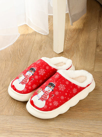 Тапки для женщин, полиэстер, красно-белые, р. 36-37, Снеговички, A210404