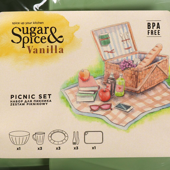 Набор для пикника на 3 персоны, 14 предметов, фисташковый, Sugar&amp;Spice, Vanilla, SE181612050