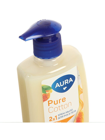Крем-мыло жидкое Aura, Pure Cotton 2в1, Хлопок и мёд, 300 мл, для рук и тела