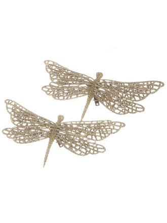 Набор елочных украшений Стрекоза, 2 шт, золото, 7x17 см, Y4-8498