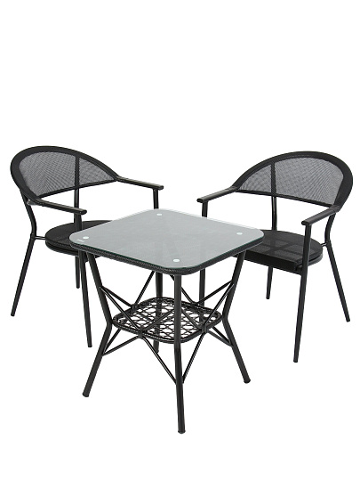 Мебель садовая черная, стол 58х58х65 см, 2 стула 55х58х78 см, C010204