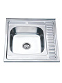 Мойка кухонная накладная, РМС, нержавеющая сталь, 600х600 мм, 0.6 мм, левый + сифон, MG6-6060L